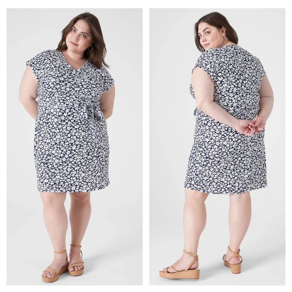 Lane Bryant Cap Sleeve V Neck Dolman Belted Dress in Ali Floral 22 24 - Picture 1 of 6